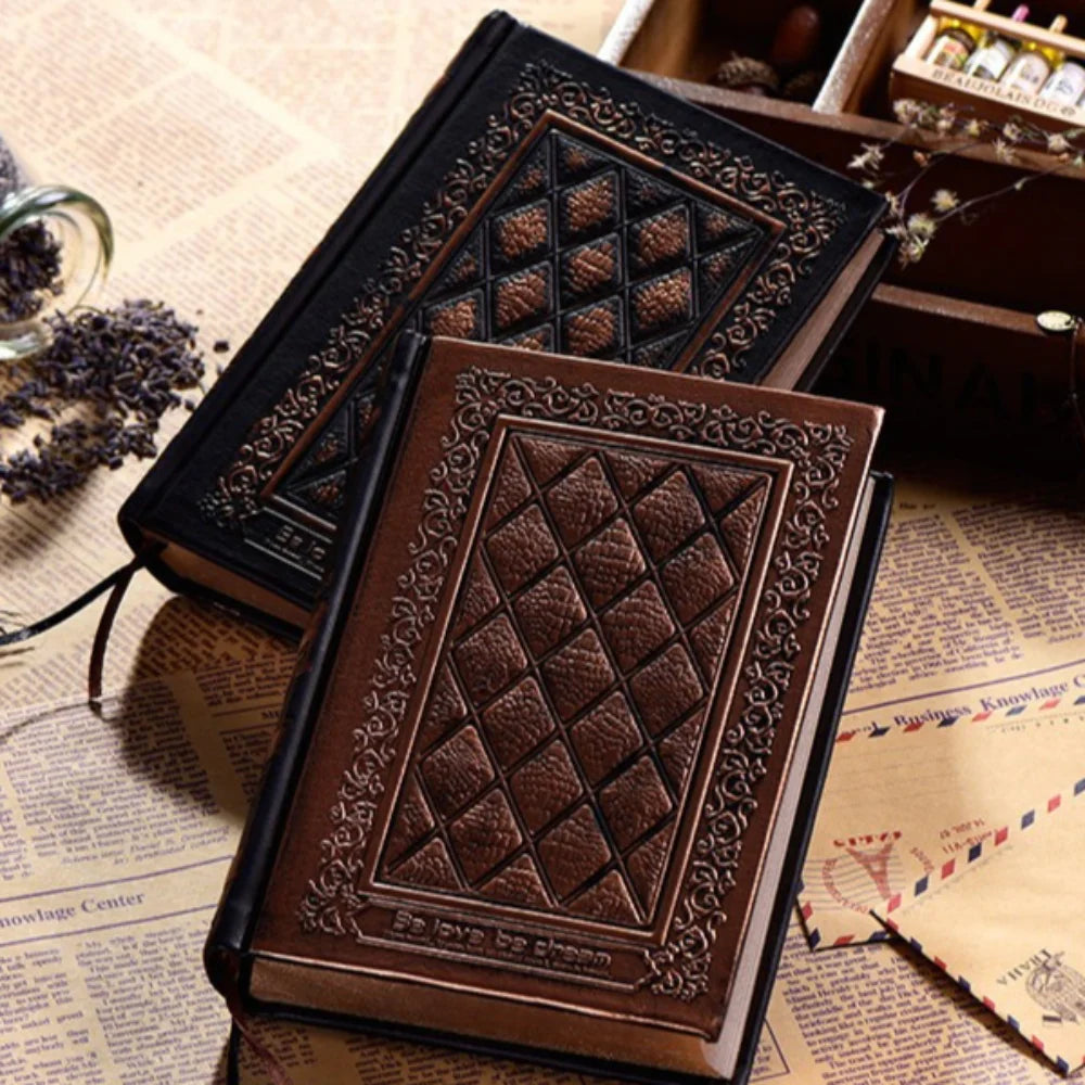 3D Embossed Faux Leather Notebook, European Retro Style, Super Thick Sketchbook Journal, Vintage Diary for Gift & Daily Use
