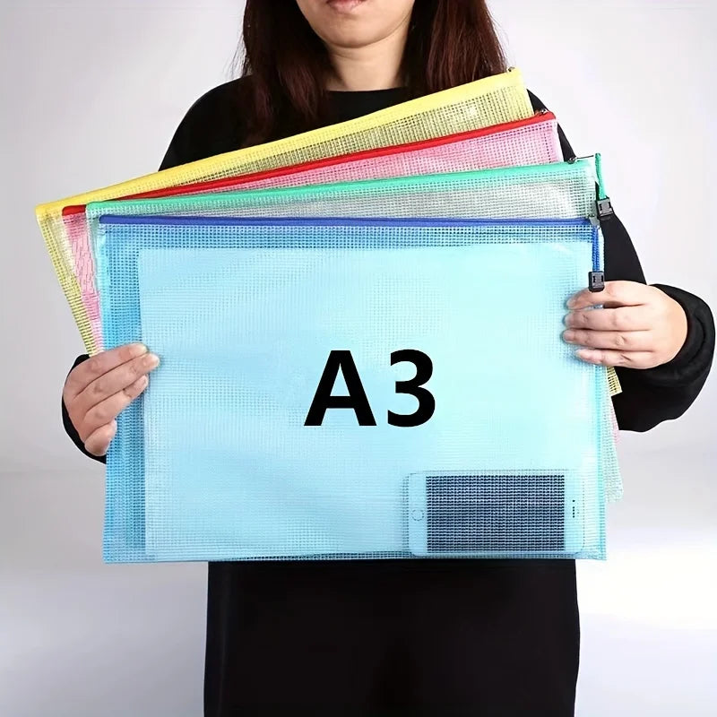 Extra Large A3 Art Portfolio Bag - Waterproof PVC, Color Grid Zipper, High Capacity for Artwork & Documents, for Return School